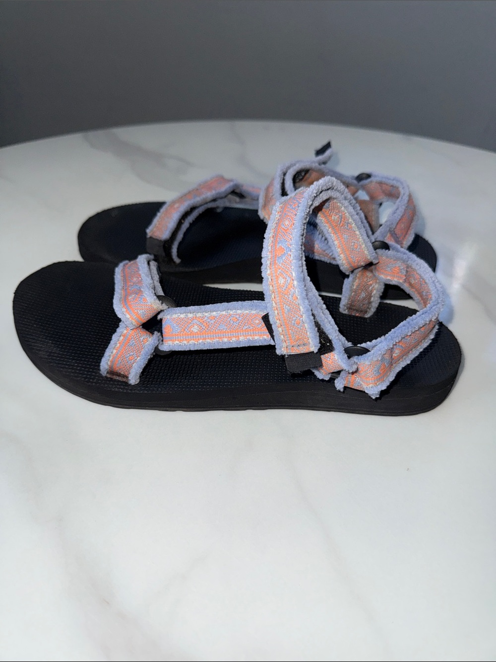 Teva women’s Strappy Sandals in Peach and Light Blue